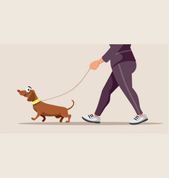 Active Person Walking The Dog On A Leash Cartoon