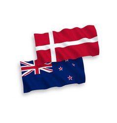 Flags Of Denmark And New Zealand On A White