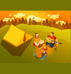 Friends Singing Around Campfire Isometric