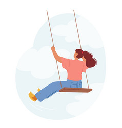 Graceful Woman Swings Gently On Rope Seesaw