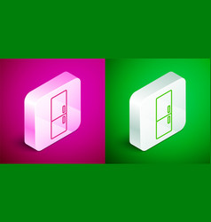 Isometric Line Refrigerator Icon Isolated On Pink