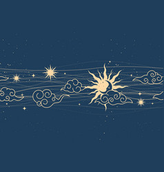 Seamless Mystic Space Pattern With Sun Moon And