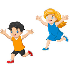 Cartoon happy kids running together Royalty Free Vector