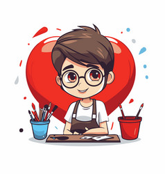 Cute Boy Painting A Heart With Watercolor