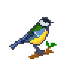 Pixel Blue Tit Bird Image For Game Assets