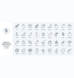 Fruit And Vegetables Thin Line Icons Set Fresh