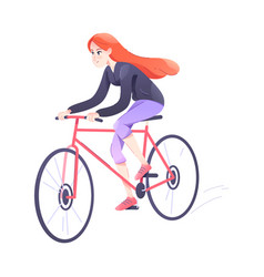 Redhead Woman Character Riding Bicycle Engaged