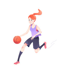 Redhead Woman Character Playing Basketball Engaged