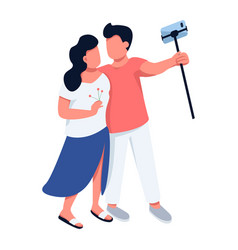 Boy With Girl Holding Selfie Stick For Making