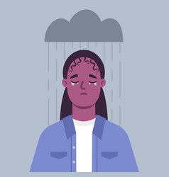 Depressed Black Female Crying With Rainy Cloud