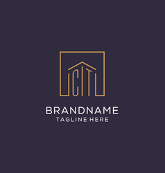 Initial Ct Logo With Square Lines Luxury And