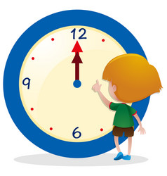 Little Boy Looking At Blue Clock