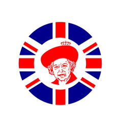 Queen Elizabeth Portrait Red With British Flag