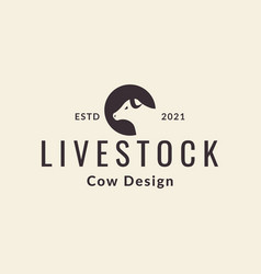 Side View Head Cow Livestock Vintage Logo Design