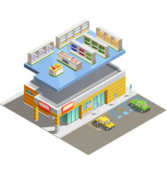 Supermarket Store Building Isometric Exterior View