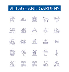 Village And Gardens Line Icons Signs Set Design