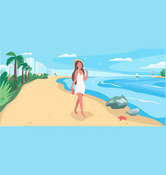 Walk On Beach Flat Color