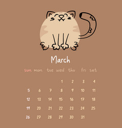 Calendar For March 2023 With Cartoon Cat