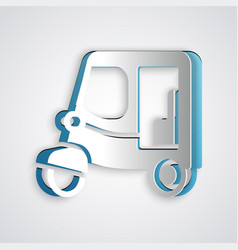 Paper Cut Taxi Tuk Tuk Icon Isolated On Grey