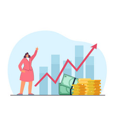 Cheerful Businesswoman Next To Graph With Up Arrow