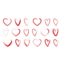 Set Of Drawing Brush Red Heart Icon Love