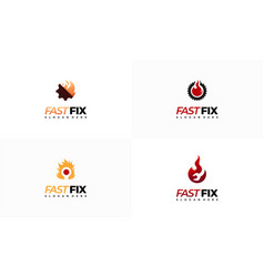 Set Of Fast Fix Logo Designs Concept Fire