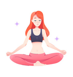 Redhead Woman Character Sitting In Lotus Yoga Pose