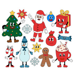 Retro Set 70s 60s 80s Groovy Christmas Characters