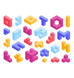 Isometric Puzzle Game Blocks 3d Geometric Shapes