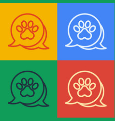 Pop Art Line Paw Print Icon Isolated On Color