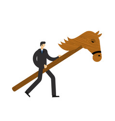 Businessman And Hobby Horse Boss On Wooden