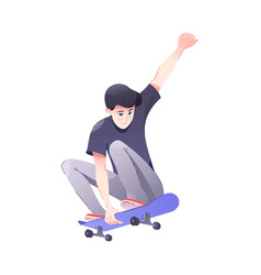 Man Character Ion Skateboard Engaged In Sport