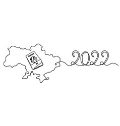 Map Of Ukraine With 2022 As Line Drawing On White