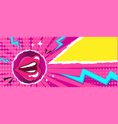 Pop Art Bright Banner With Speaking Female Lips