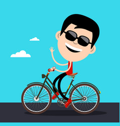 Smiling Man With Black Sunglasses Riding Bicycle