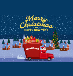 Merry Christmas Poster Santa Claus Drives An Old