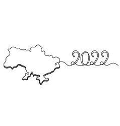 Map Of Ukraine With 2022 As Line Drawing On White