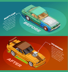 Car Tuning 2 Isometric Banners Set