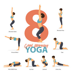 8 Yoga Poses For Exercise Infographic Royalty Free Vector