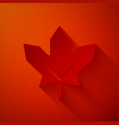 Paper Cut Canadian Maple Leaf Icon Isolated On Red