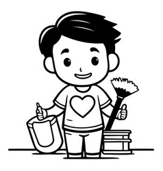 Boy Cleaning The House - Cute Cartoon