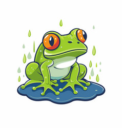 Frog In Rain Cute Cartoon Character