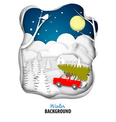 Winter Season Background With Red Van Car