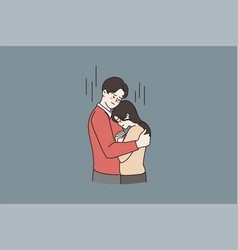 Man Hug Comfort Unhappy Young Woman