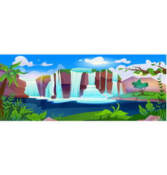 Jungle Forest Cartoon Landscape With Waterfall