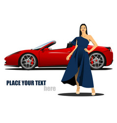 Red Cabriolet On Road With Woman Image