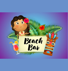 Beach Bar Lettering With Aborigine Woman Cocktail