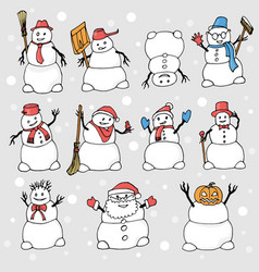 Many Snowmen With Different Objects And Poses