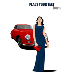 Red Car On Road With Woman Image