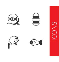 Set Fish Fishing Rod And Fish And Net Icon